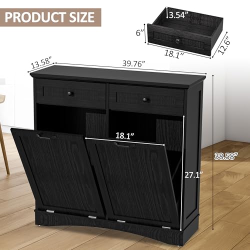 AHB Double Tilt Out 2x13 Gallons Kitchen Trash Can for Hidden Garbage Recycling with Pet Proof Drawers Black
AHB Freesta
