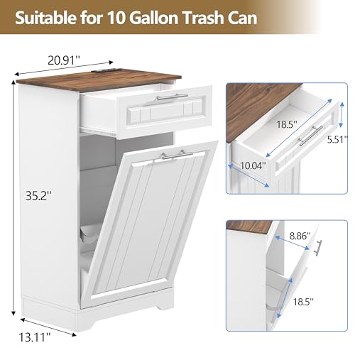 Deodorizing 10 Gallon Tilt Out Trash Can Cabinet for Kitchen with Storage Drawers, White
| Wooden Deodorizing 10 Gallon