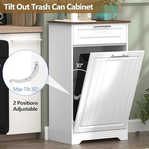 Deodorizing 10 Gallon Tilt Out Trash Can Cabinet for Kitchen with Storage Drawers, White
| Wooden Deodorizing 10 Gallon