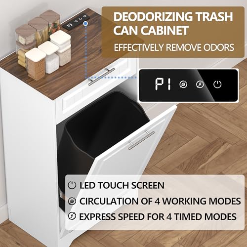 Deodorizing 10 Gallon Tilt Out Trash Can Cabinet for Kitchen with Storage Drawers, White
| Wooden Deodorizing 10 Gallon