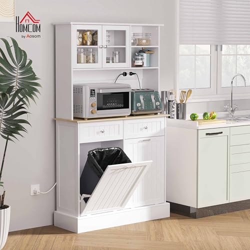 HOMCOM 68" Kitchen Pantry Storage Cabinet with Charging Station - White Freestanding Hutch for Organizing Kitchen Suppl