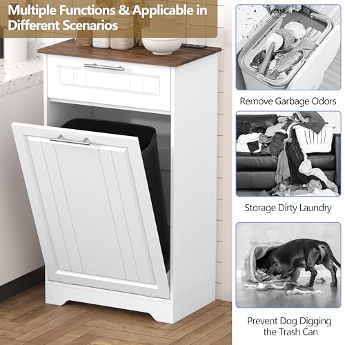 Deodorizing 10 Gallon Tilt Out Trash Can Cabinet for Kitchen with Storage Drawers, White
| Wooden Deodorizing 10 Gallon