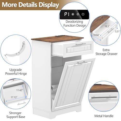 Deodorizing 10 Gallon Tilt Out Trash Can Cabinet for Kitchen with Storage Drawers, White
| Wooden Deodorizing 10 Gallon