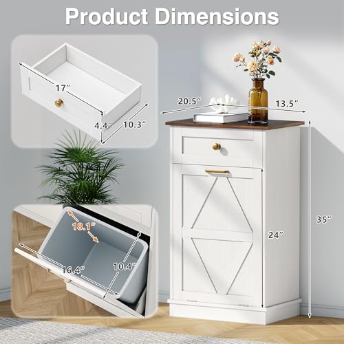 Furmax Tilt Out Trash Cabinet 10 Gallon for Kitchen White Woodern Hidden Trash Can Holder Laundry Sorter