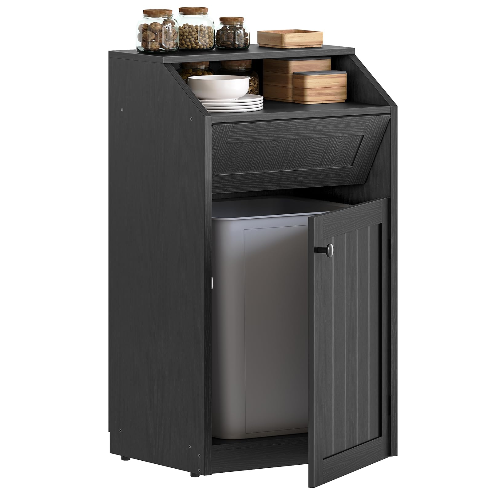 Freestanding Trash Can Cabinet, Wooden Recycling with Flip Door, 10 Gallon Kitchen Garbage Can, for Kitchen, Laundry, B