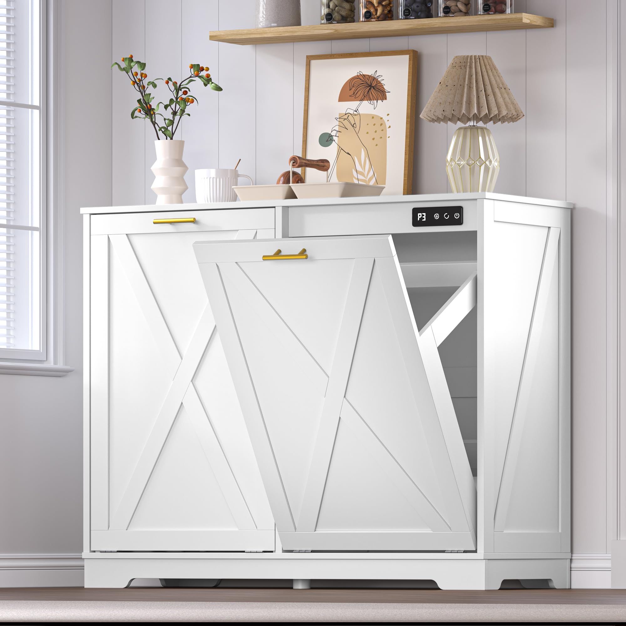 Tilt Out Trash Can Cabinet with Odor Control for Kitchen and Bathroom
| Wooden Double Laundry Cabinet with Hidden Recyc