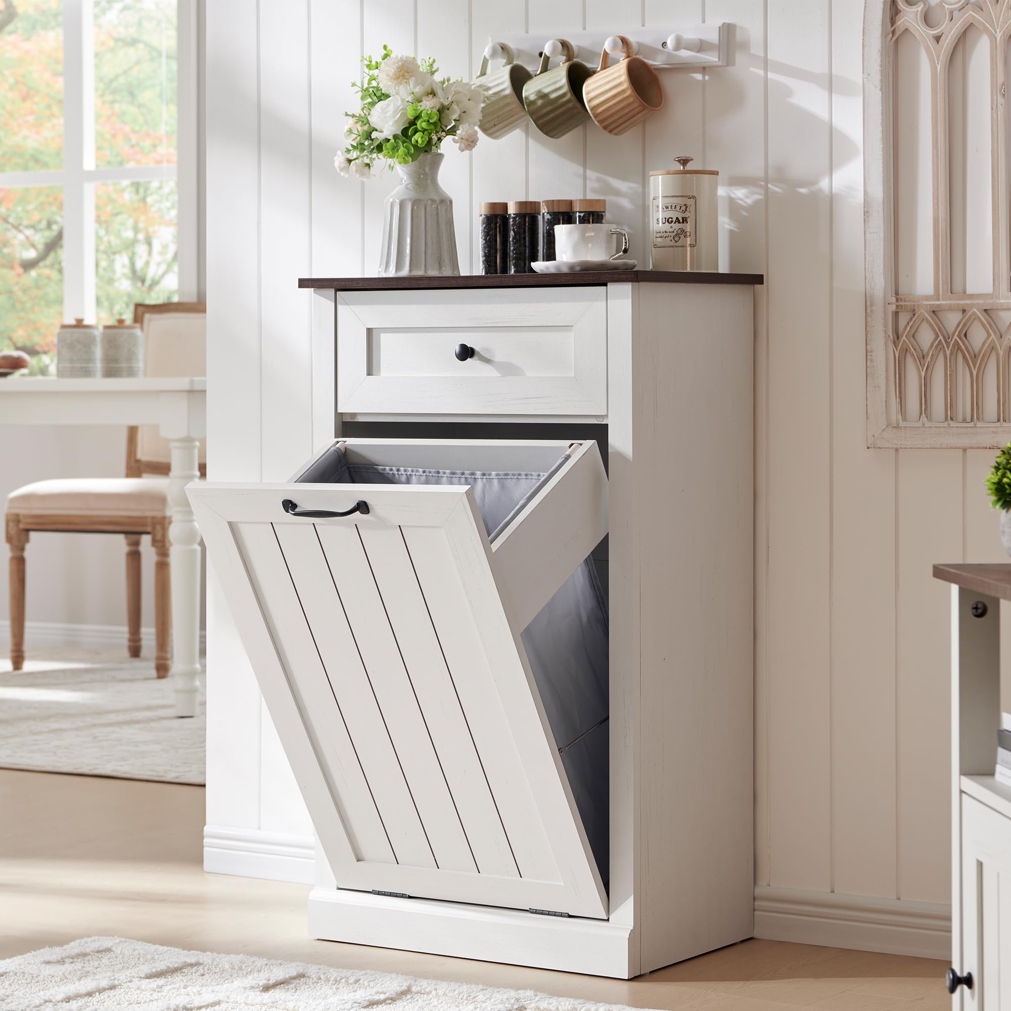Tilt Out Trash Can Cabinet Antique White 10 Gallon Kitchen Living Room Storage Basket Hidden Hamper Bin
Tilt Out Trash C