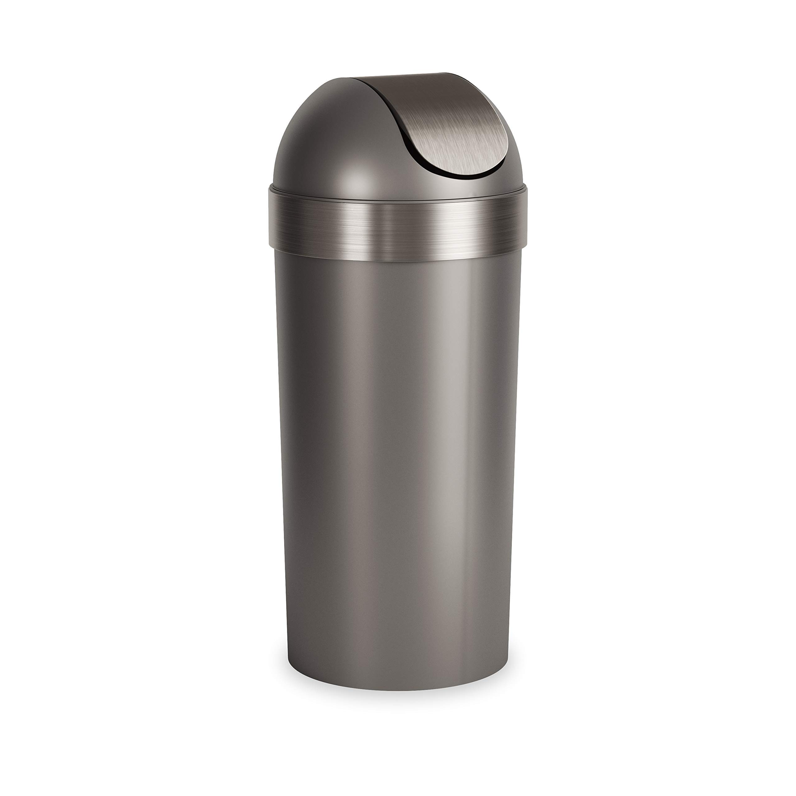 Umbra Venti Kitchen Trash Can with Swing Top Lid - Large 16-Gallon (62 L) Capacity for Kitchen Use - Modern Pewter Desig