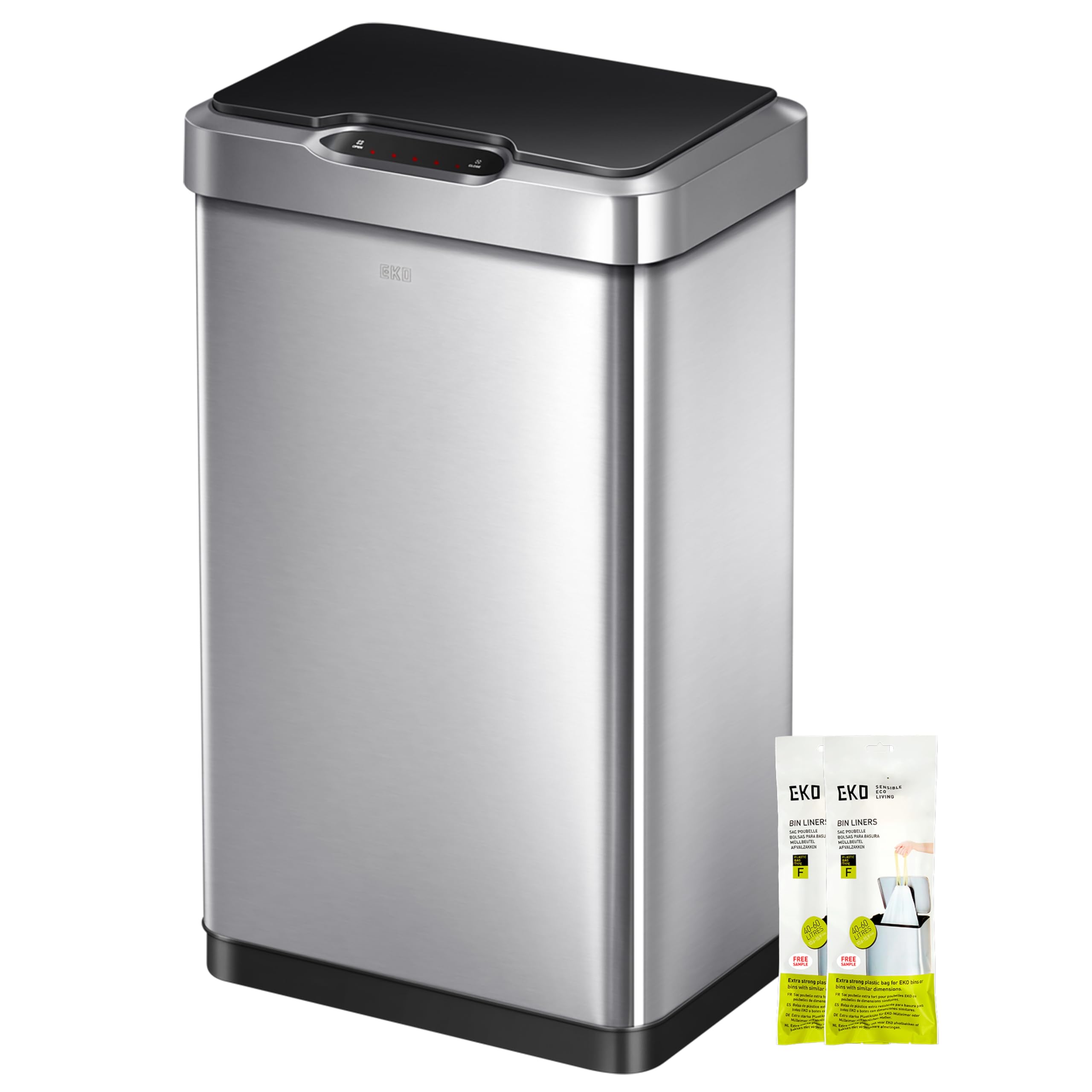 EKO Mirage-T Touchless Rectangular Motion Sensor Trash Can for Home and Offices, Brushed Stainless Steel Finish, 50 Lit