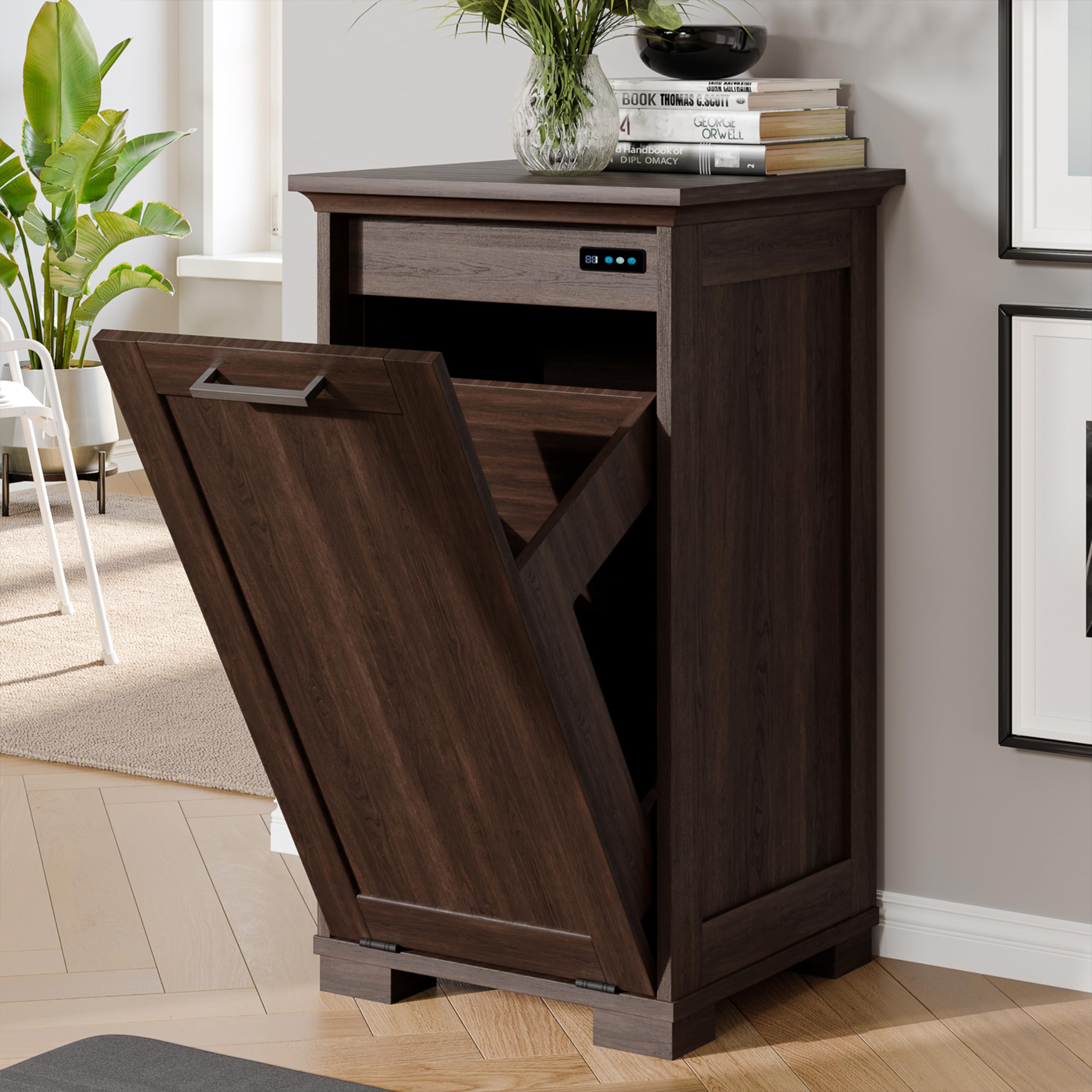 Dark Walnut Tilt Out Trash Cabinet Wooden Single Door 10 Gallons Home Storage
| Tilt Out Trash Cabinet Single Door Wood