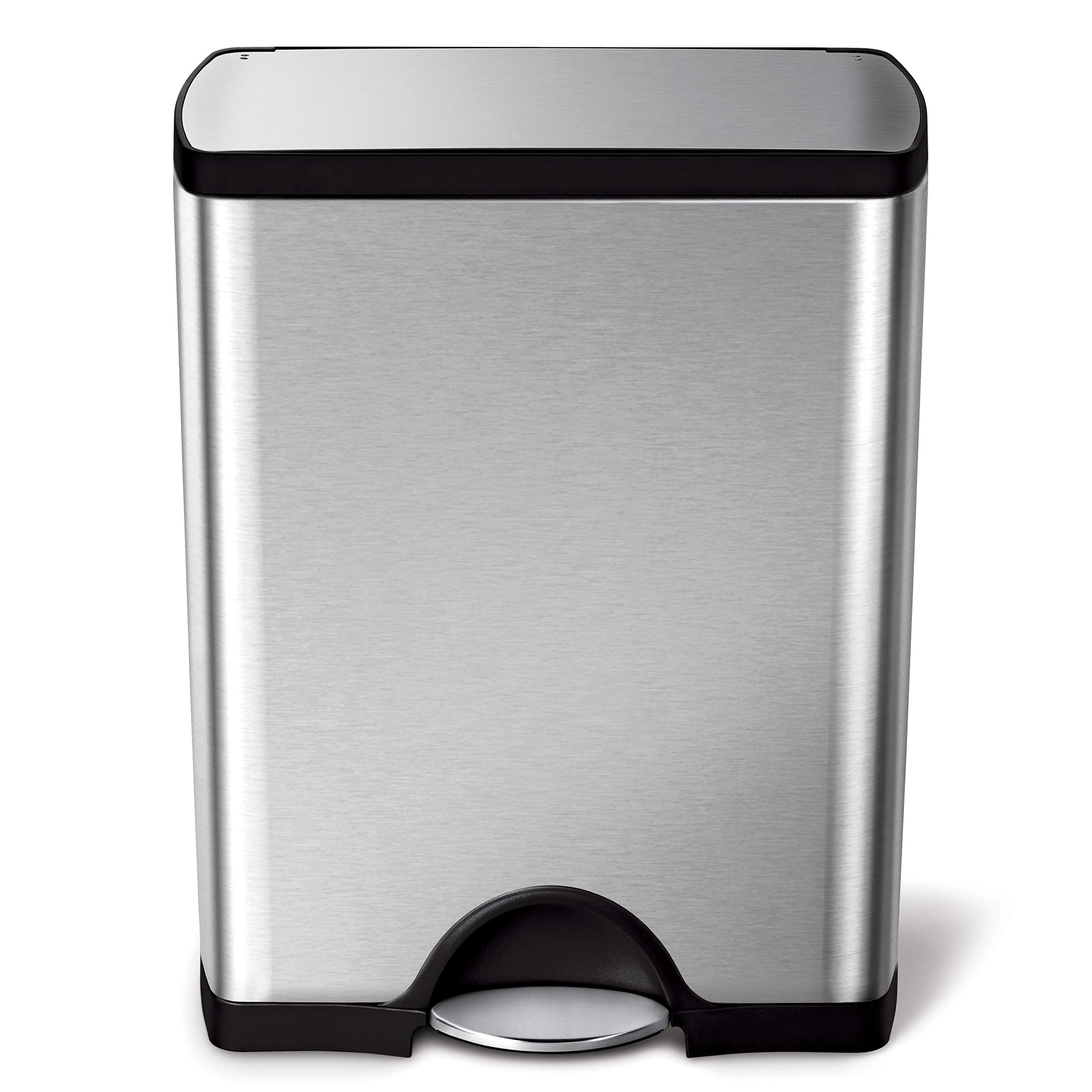 Simplehuman 50 Liter / 1|0 Gallon Rectangular Kitchen Step Trash Can for Large Families, Brushed Stainless Steel, Easy S